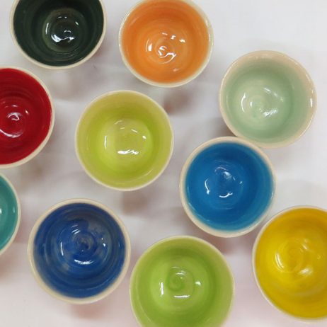 Colored ceramic bowls